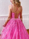 A-line Square Neckline Tulle Sweep Train Appliques Lace Prom Dresses #Favs020107786