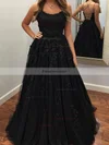 A-line Square Neckline Tulle Sweep Train Appliques Lace Prom Dresses #Favs020107786