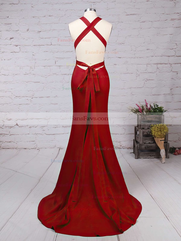 Trumpet/Mermaid V-neck Silk-like Satin Sweep Train Prom Dresses #Favs020103526
