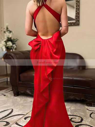 Trumpet/Mermaid V-neck Satin Sweep Train Split Front Prom Dresses #Favs020107795