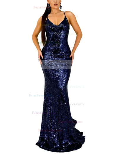 Trumpet/Mermaid V-neck Sequined Sweep Train Prom Dresses #Favs020107798