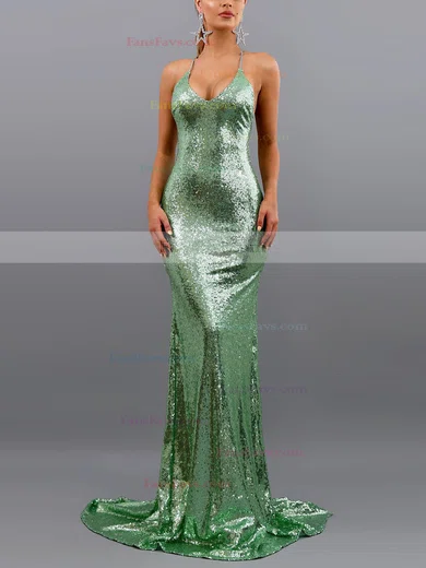 Trumpet/Mermaid V-neck Sequined Sweep Train Prom Dresses #Favs020107798