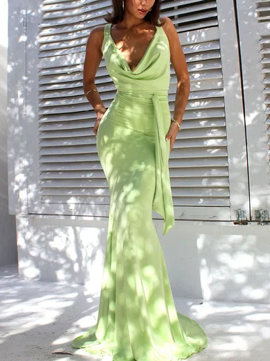 Trumpet/Mermaid Cowl Neck Jersey Sweep Train Prom Dresses #Favs020107799