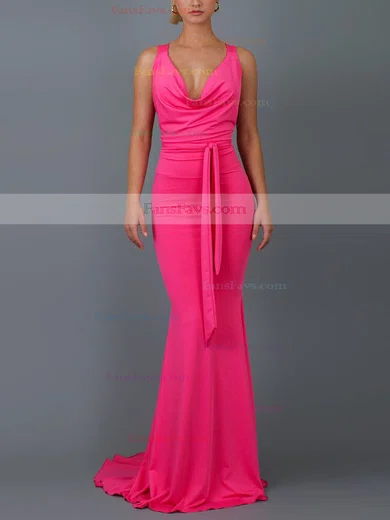 Trumpet/Mermaid Cowl Neck Jersey Sweep Train Prom Dresses #Favs020107799