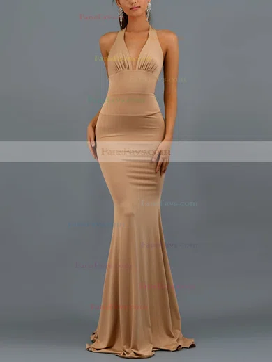 Trumpet/Mermaid Halter Jersey Sweep Train Bow Prom Dresses #Favs020107802