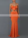 Trumpet/Mermaid Strapless Jersey Sweep Train Bow Prom Dresses #Favs020107803