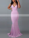 Trumpet/Mermaid V-neck Jersey Sweep Train Prom Dresses #Favs020107805