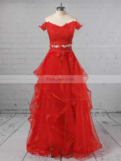 A-line Off-the-shoulder Tulle Floor-length Appliques Lace Prom Dresses #Favs020104809