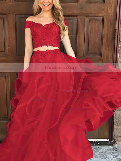 A-line Off-the-shoulder Tulle Floor-length Appliques Lace Prom Dresses #Favs020104809