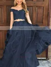 A-line Off-the-shoulder Tulle Floor-length Appliques Lace Prom Dresses #Favs020104809