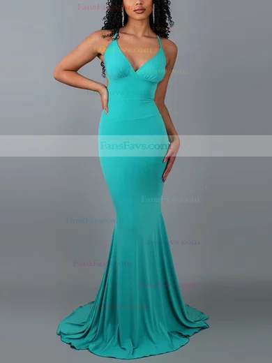 Trumpet/Mermaid V-neck Jersey Sweep Train Prom Dresses #Favs020107813
