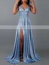 A-line V-neck Glitter Sweep Train Split Front Prom Dresses #Favs020107815