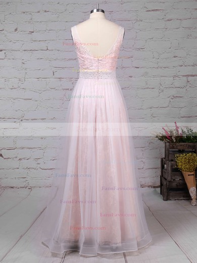 Princess V-neck Lace Tulle Floor-length Crystal Detailing Prom Dresses #Favs020104814