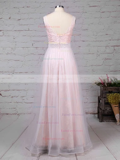 Princess V-neck Lace Tulle Floor-length Crystal Detailing Prom Dresses #Favs020104814