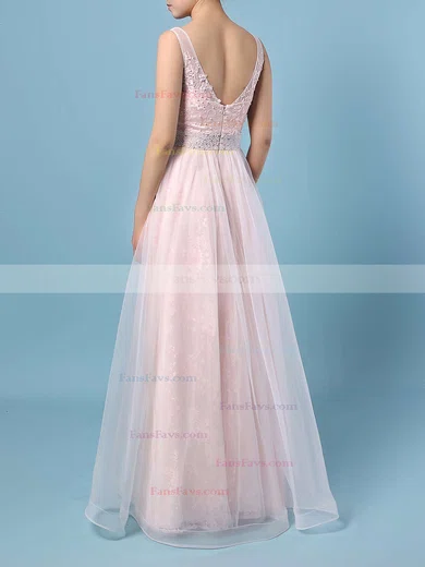 Princess V-neck Lace Tulle Floor-length Crystal Detailing Prom Dresses #Favs020104814