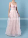 Princess V-neck Lace Tulle Floor-length Crystal Detailing Prom Dresses #Favs020104814