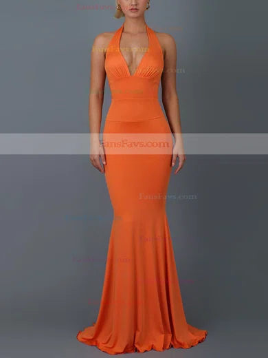 Trumpet/Mermaid Halter Jersey Sweep Train Bow Prom Dresses #Favs020107818