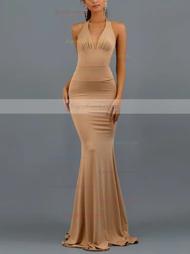 Trumpet/Mermaid Halter Jersey Sweep Train Bow Prom Dresses #Favs020107818