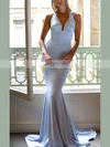 Trumpet/Mermaid Halter Jersey Sweep Train Bow Prom Dresses #Favs020107818