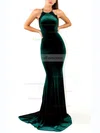 Trumpet/Mermaid Scoop Neck Velvet Sweep Train Lace Prom Dresses #Favs020107819