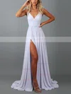 A-line V-neck Jersey Sweep Train Split Front Prom Dresses #Favs020107820
