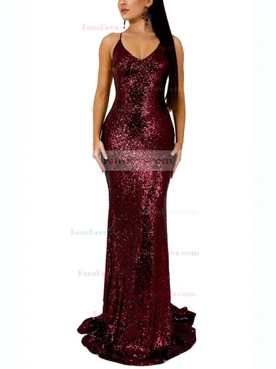 Trumpet/Mermaid V-neck Sequined Sweep Train Prom Dresses #Favs020107822