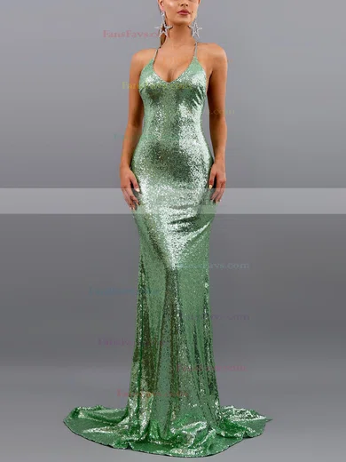 Trumpet/Mermaid V-neck Sequined Sweep Train Prom Dresses #Favs020107822