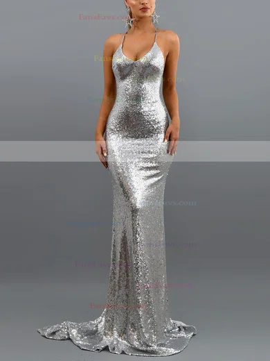 Trumpet/Mermaid V-neck Sequined Sweep Train Prom Dresses #Favs020107822
