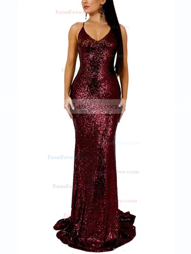 Trumpet/Mermaid V-neck Sequined Sweep Train Prom Dresses #Favs020107825