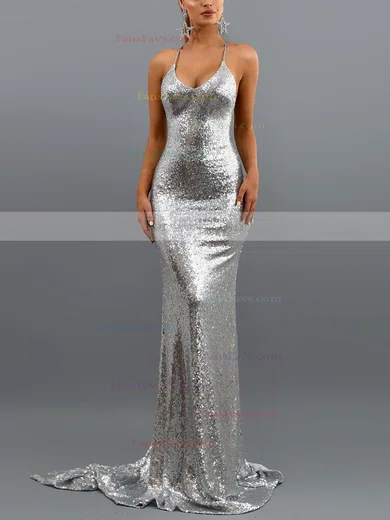 Trumpet/Mermaid V-neck Sequined Sweep Train Prom Dresses #Favs020107825