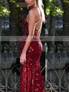 Trumpet/Mermaid V-neck Lace Tulle Sweep Train Sequins Prom Dresses #Favs020107826