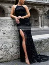 Trumpet/Mermaid Scoop Neck Lace Tulle Sweep Train Split Front Prom Dresses #Favs020107827