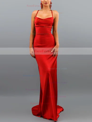 Trumpet/Mermaid Cowl Neck Silk-like Satin Sweep Train Prom Dresses #Favs020107828