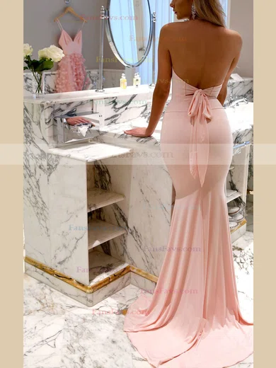 Trumpet/Mermaid Halter Jersey Sweep Train Bow Prom Dresses #Favs020107829