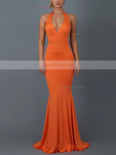 Trumpet/Mermaid Halter Jersey Sweep Train Bow Prom Dresses #Favs020107829