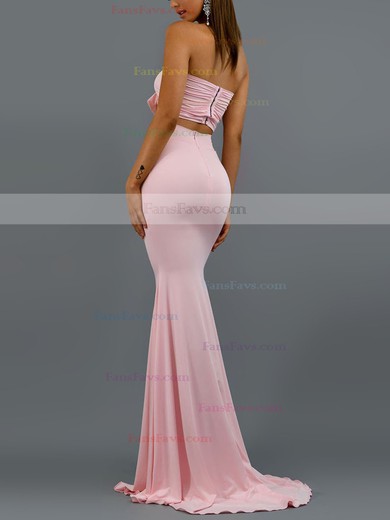 Trumpet/Mermaid Strapless Jersey Sweep Train Bow Prom Dresses #Favs020107830
