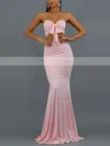Trumpet/Mermaid Strapless Jersey Sweep Train Bow Prom Dresses #Favs020107830