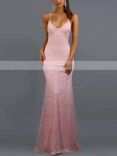 Sheath/Column V-neck Jersey Sweep Train Beading Prom Dresses #Favs020107831
