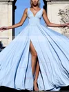 A-line V-neck Jersey Sweep Train Split Front Prom Dresses #Favs020107832