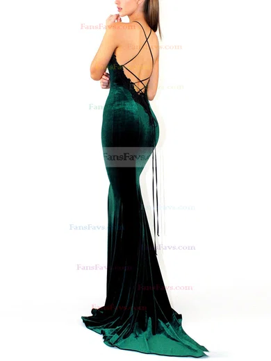 Trumpet/Mermaid Scoop Neck Velvet Sweep Train Lace Prom Dresses #Favs020107835
