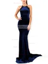 Trumpet/Mermaid Scoop Neck Velvet Sweep Train Lace Prom Dresses #Favs020107835