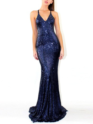 Trumpet/Mermaid V-neck Sequined Sweep Train Prom Dresses #Favs020107839