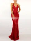 Trumpet/Mermaid V-neck Sequined Sweep Train Prom Dresses #Favs020107840