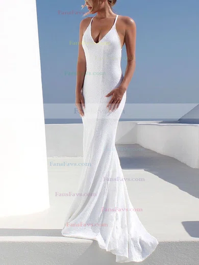 Trumpet/Mermaid V-neck Glitter Sweep Train Prom Dresses #Favs020107841