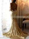 Trumpet/Mermaid V-neck Sequined Sweep Train Beading Prom Dresses #Favs020107842