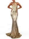 Trumpet/Mermaid Halter Sequined Sweep Train Prom Dresses #Favs020107843