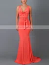 Trumpet/Mermaid Cowl Neck Jersey Sweep Train Bow Prom Dresses #Favs020107849