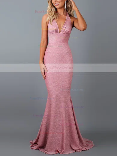 Trumpet/Mermaid Halter Glitter Sweep Train Bow Prom Dresses #Favs020107853