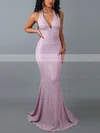 Trumpet/Mermaid Halter Glitter Sweep Train Bow Prom Dresses #Favs020107853