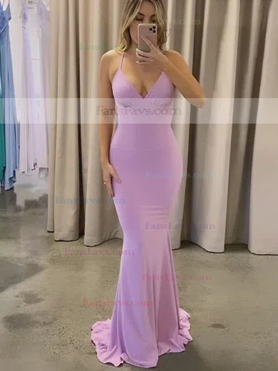 Trumpet/Mermaid V-neck Jersey Sweep Train Prom Dresses #Favs020107854